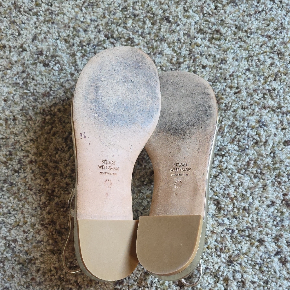 Stuart Weitzman Gold Thong Sandals with Metallic Finish - Picture 8 of 13
